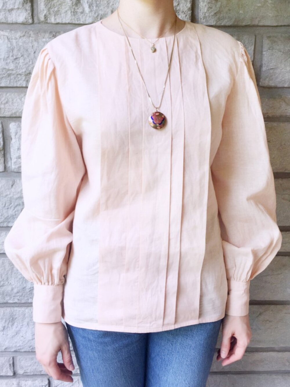 Linen/Cotton Blend Peach Pink Blouse - Vintage 80s